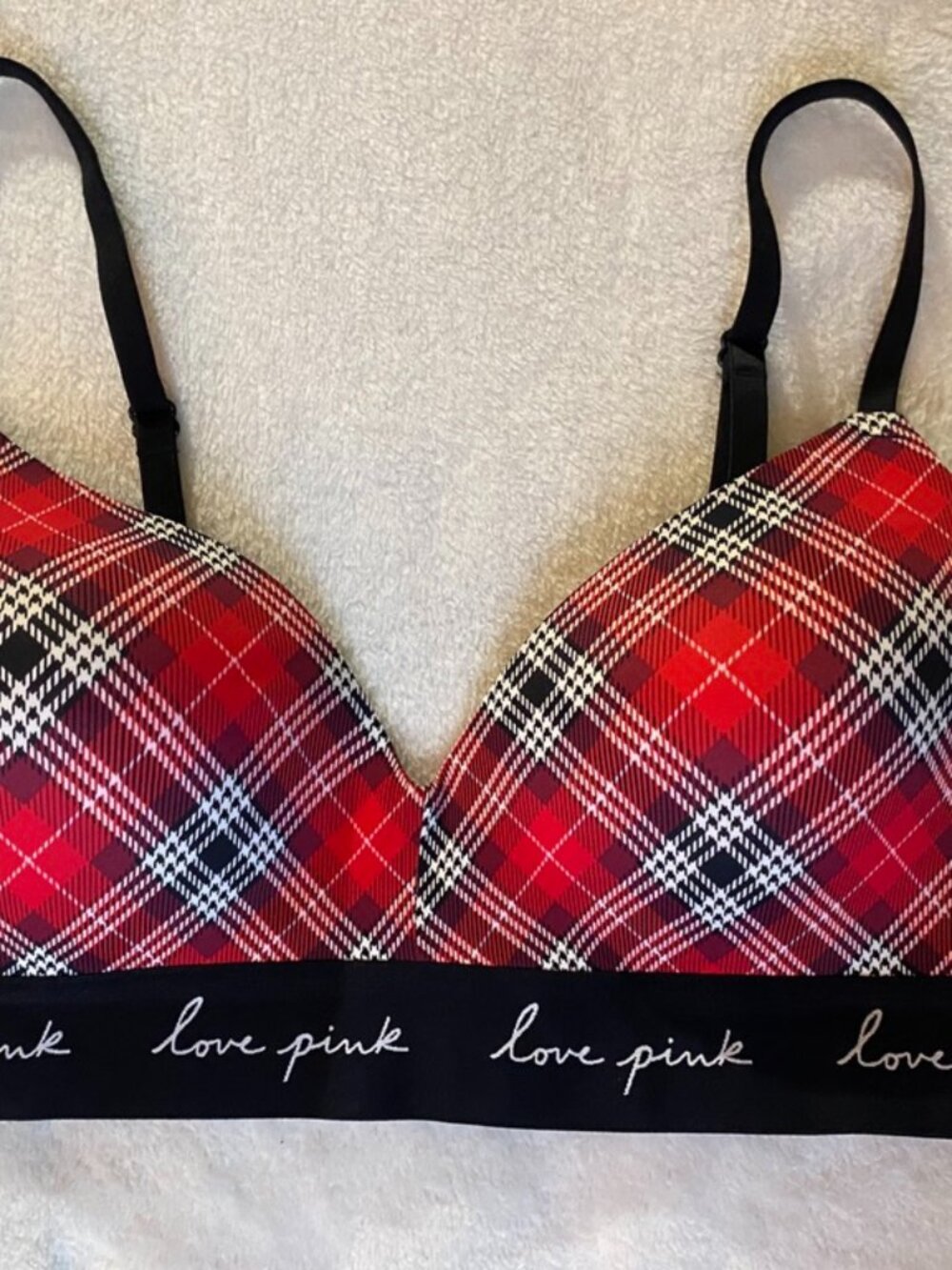 Victoria's Secret Sz: 36B PINK Wear Everywhere Wireless Lightly Lined Bra Plaid
